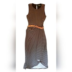 Lauren Ralph Lauren Dress Womans 0 Black and Tan Striped Sleeveless Maxi Formal